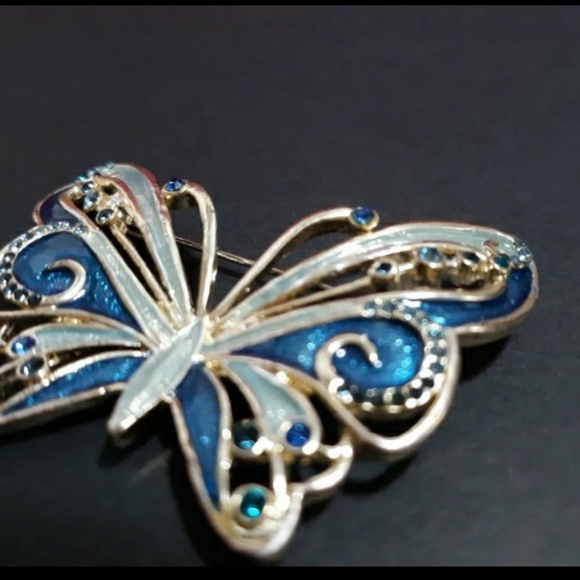 Blue Silverstone Butterfly Womens Pendant Brooch Jewelry pin - Picture 7 of 8